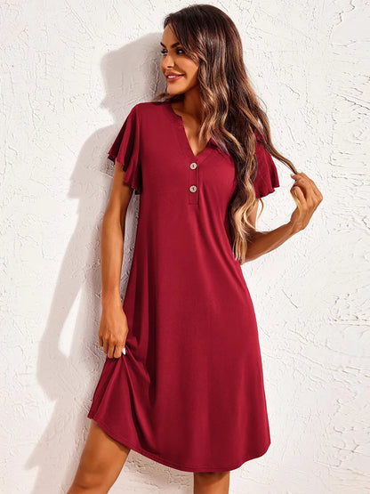 Notched Short Sleeve Lounge Dress - Premium Sleepwear from Trendsi - Just $27.94! Shop now at Handbags Specialist Headquarter