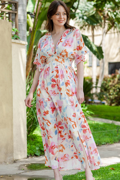 Floral Deep V Slit Maxi Dress - Premium Maxi Dress from Trendsi - Just $54.99! Shop now at Handbags Specialist Headquarter