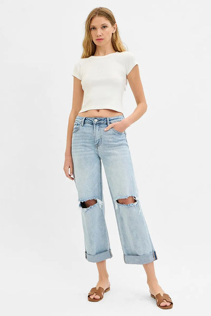 RISEN Full Size Mid Rise Fit Boyfriend Jeans with Cuff Plus Size - Premium Women / Jeans & Denim from Trendsi - Just $67.99! Shop now at Handbags Specialist Headquarter