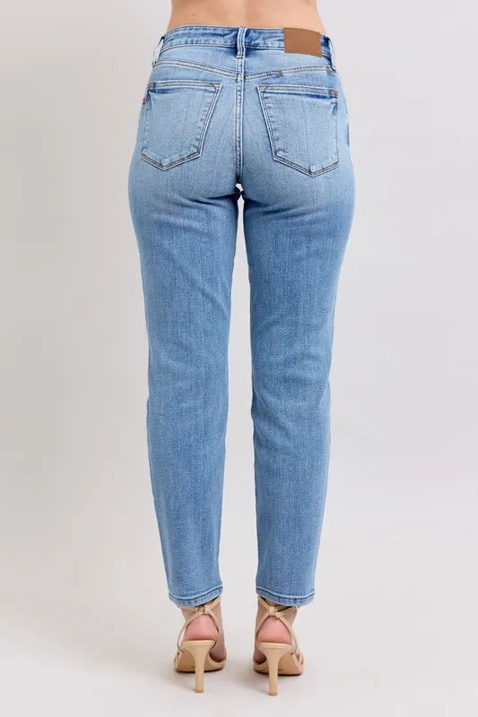 Judy Blue Full Size Mid Rise Vintage Wash Slim Jeans with Cell Phone Pocket Plus Size - Premium Women / Jeans & Denim from Trendsi - Just $60.99! Shop now at Handbags Specialist Headquarter