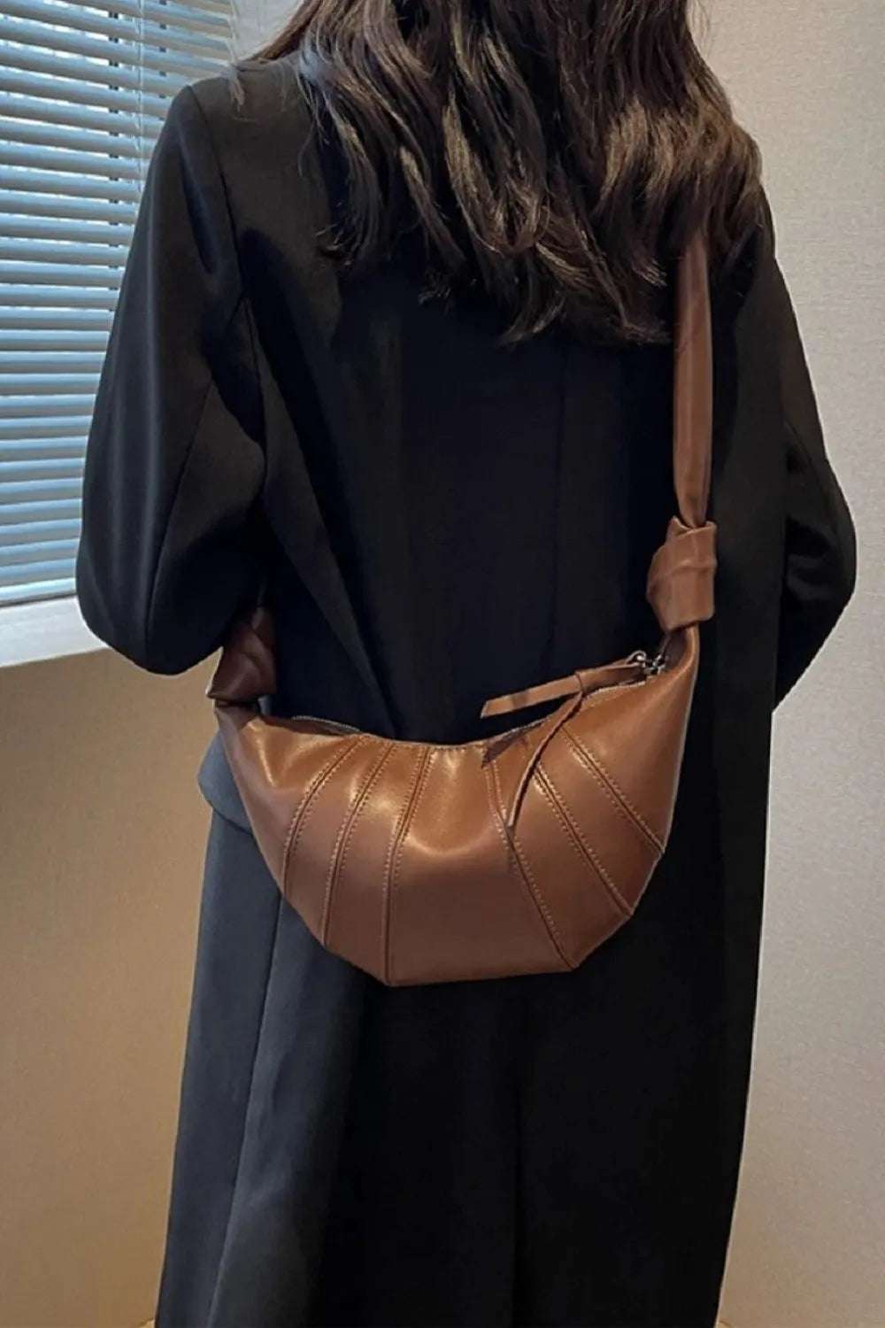 Zenana Vegan Leather Croissant Crossbody Bag - Premium Crossbody Bag from Trendsi - Just $31.99! Shop now at Handbags Specialist Headquarter