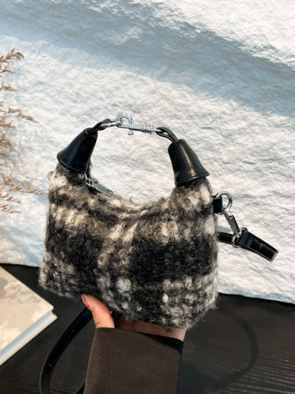 Fuzzy Polyester Mini Handbag with Zipper - Premium Tote Bag from Trendsi - Just $39.99! Shop now at Handbags Specialist Headquarter