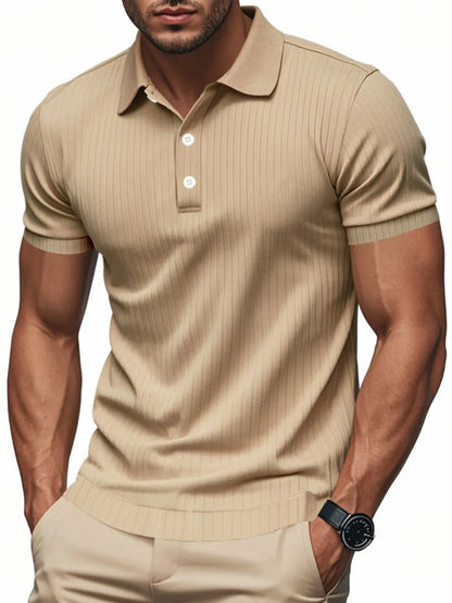 Men's Full Size Ribbed Short Sleeve Polo Plus Size - Premium Men's Polo shirt from Trendsi - Just $30.99! Shop now at Handbags Specialist Headquarter