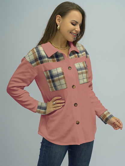 Shiny Plaid Button Down Shirt - Premium Women's Down Shirt Tops from Trendsi - Just $21! Shop now at Handbags Specialist Headquarter