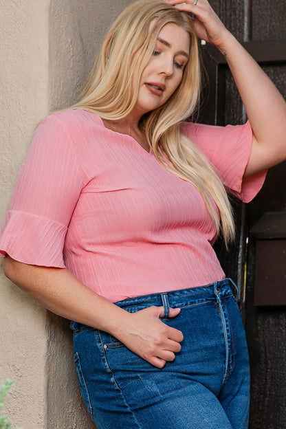 Plus Size V-Neck Half Sleeve Blouse - Premium Plus Size Shirts from Trendsi - Just $13.72! Shop now at Handbags Specialist Headquarter