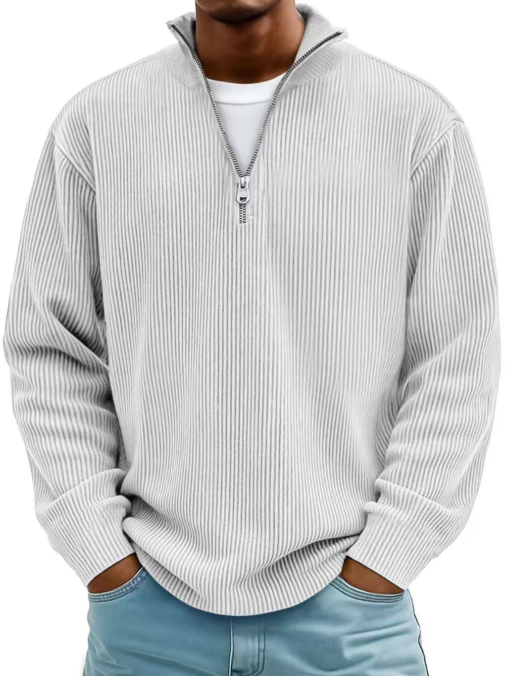 CozyCord Zip Polo: Men's Warm Stand Collar Top
