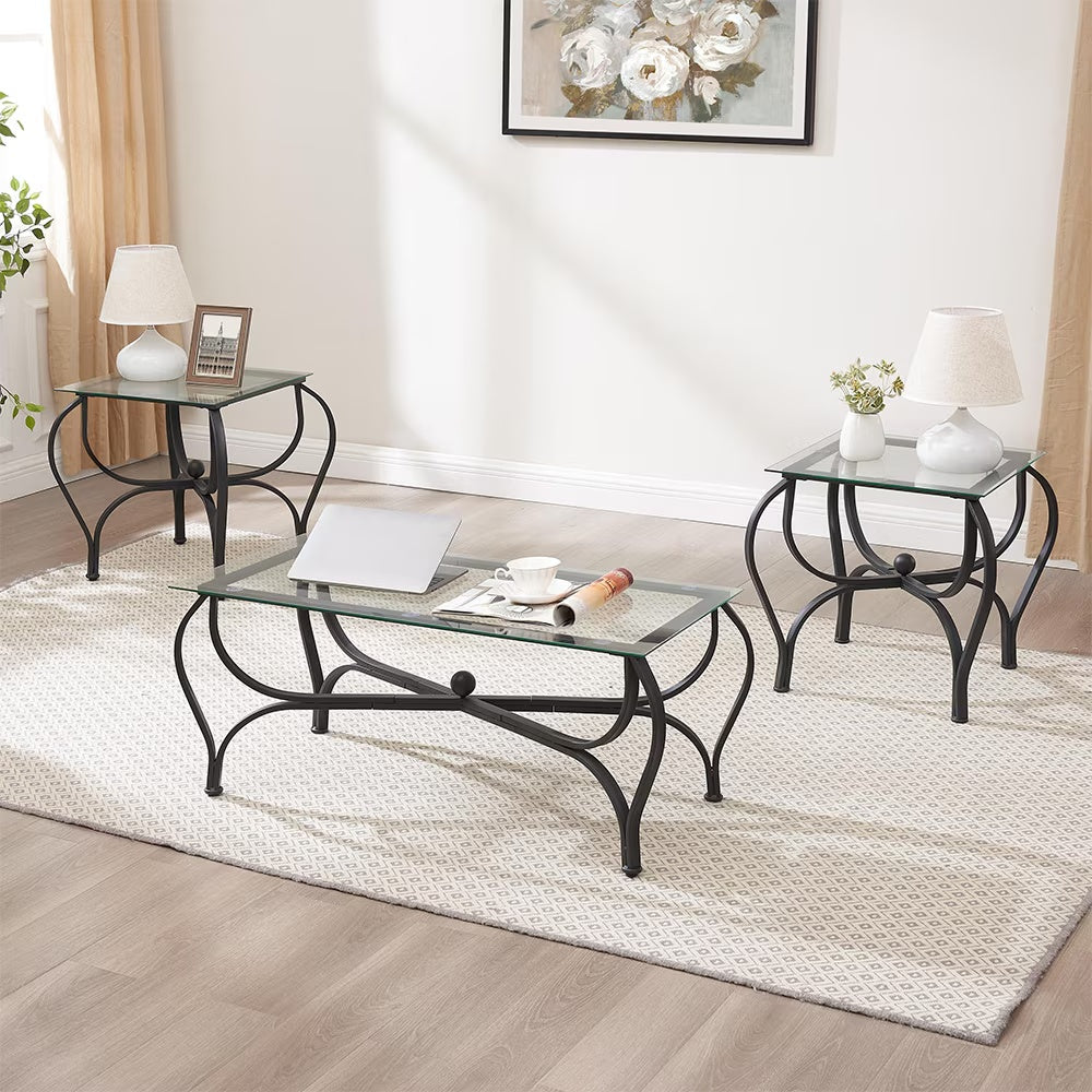 TriGlass Chic: Sleek 3-Piece Coffee Table Set