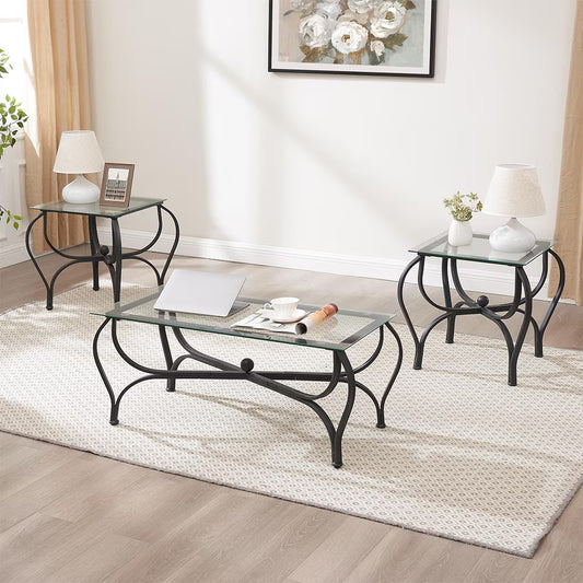 TriGlass Chic: Sleek 3-Piece Coffee Table Set