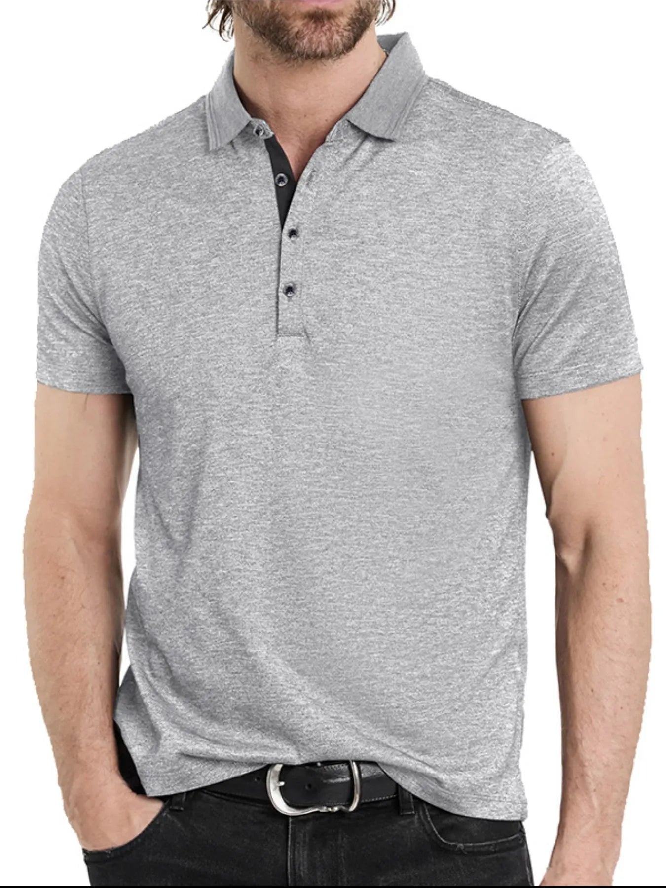 Men's Classic Heathered Short Sleeve Polo Shirt - Premium Men's Polo shirt from Trendsi - Just $39.96! Shop now at Handbags Specialist Headquarter