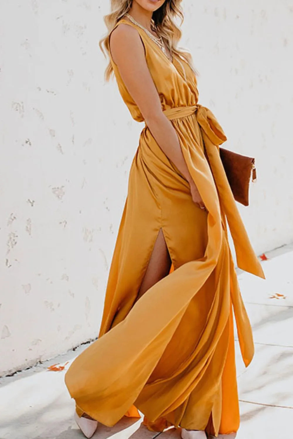 Surplice Tie Waist Maxi Dress - Premium Maxi Dress from Trendsi - Just $39.99! Shop now at Handbags Specialist Headquarter