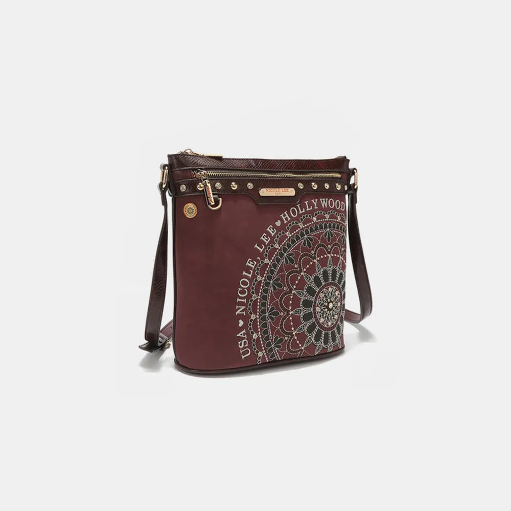 Nicole Lee USA Metallic Stitching Embroidery Inlaid Rhinestone Crossbody Bag - Premium Wallet from Trendsi - Just $58.99! Shop now at Handbags Specialist Headquarter