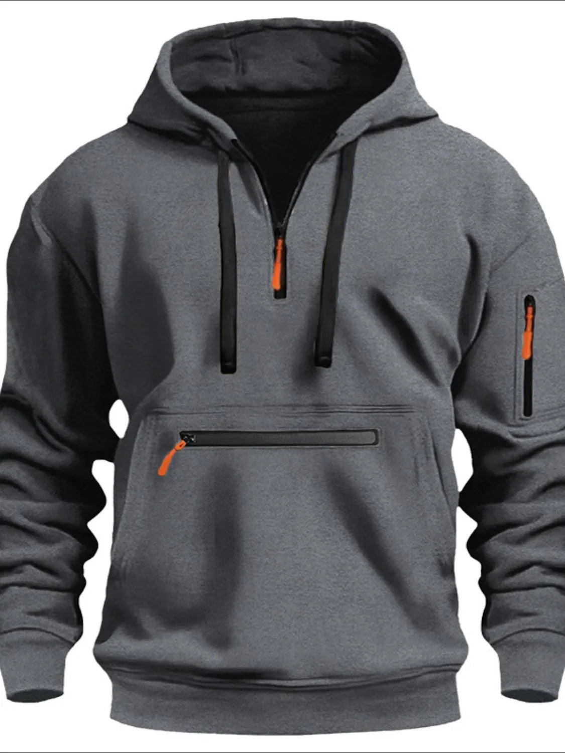 Men's Full Drawstring Half Zip Hoodie Plus Size - Premium Men's Sweatshirts from Trendsi - Just $35.30! Shop now at Handbags Specialist Headquarter