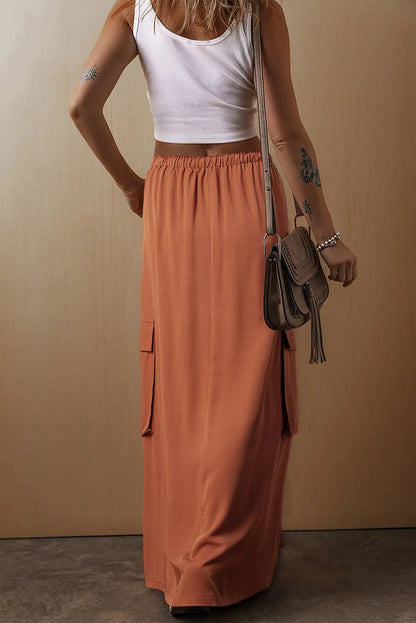 Drawstring Maxi Skirt with Pockets - Premium Skirts from Trendsi - Just $54.99! Shop now at Handbags Specialist Headquarter