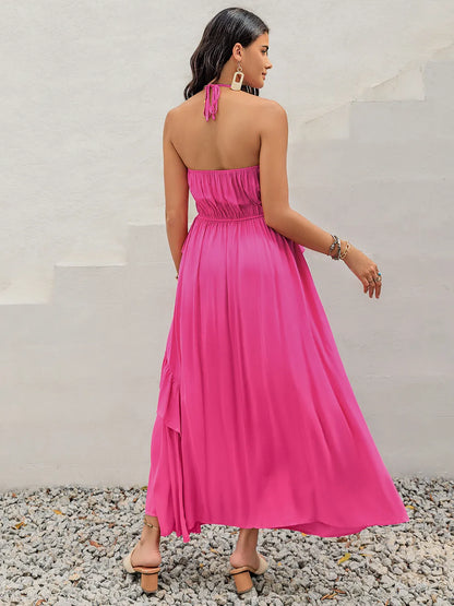 Ruffled Halter Neck Maxi Dress - Premium Maxi Dress from Trendsi - Just $38.99! Shop now at Handbags Specialist Headquarter