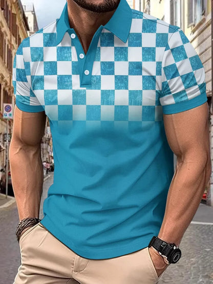 Men's Full Size Collared Checkered Short Sleeve Polo Plus Size - Premium Men's Polo shirt from Trendsi - Just $30.99! Shop now at Handbags Specialist Headquarter