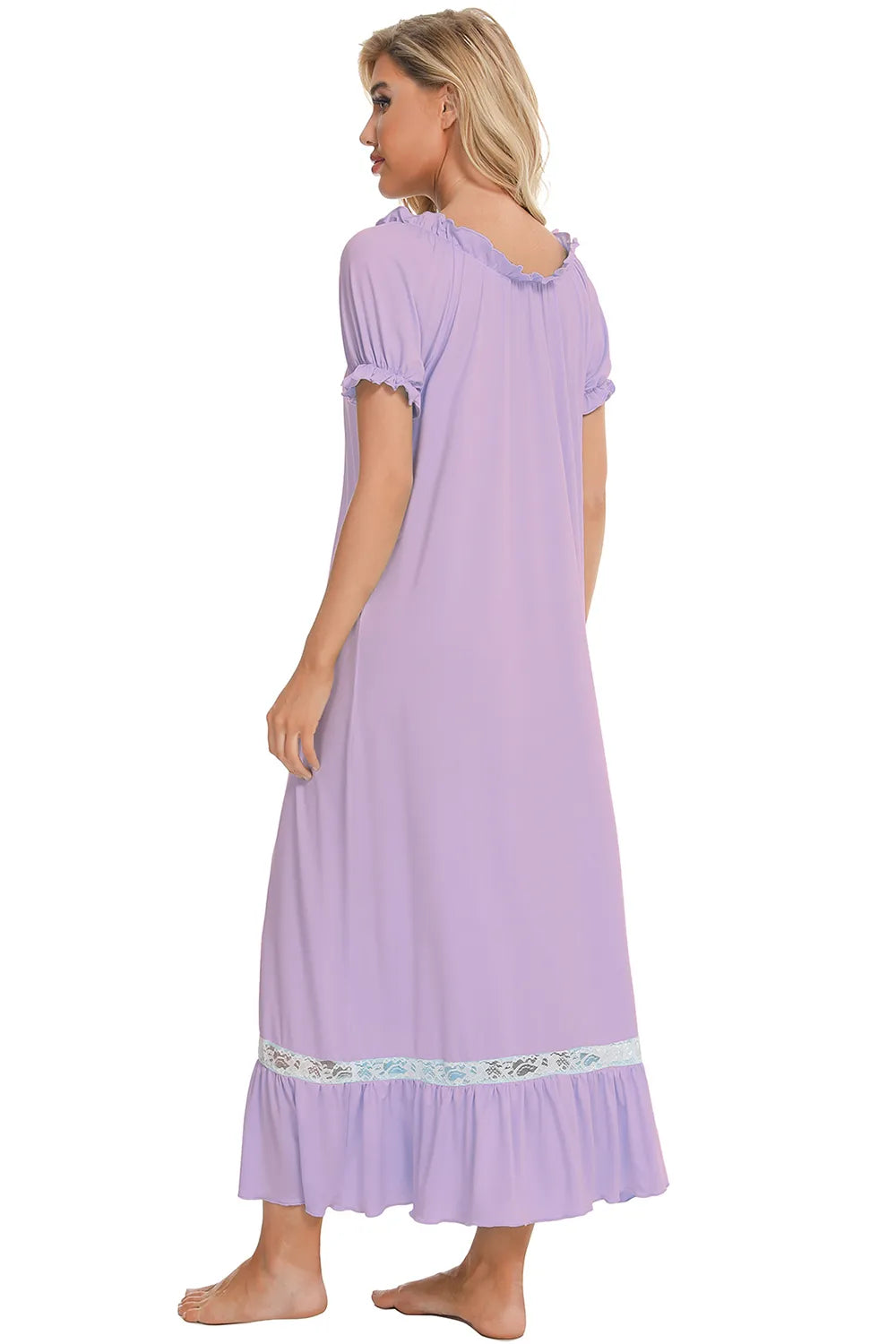 Lace Detail Short Sleeve Lounge Dress - Premium Sleepwear from Trendsi - Just $29! Shop now at Handbags Specialist Headquarter