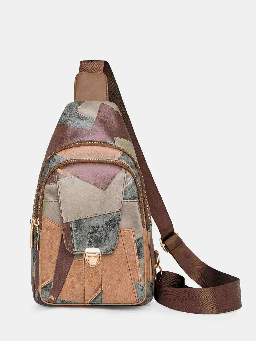 PU Leather Color Block Crossbody Bag - Premium Crossbody Bag from Trendsi - Just $29.99! Shop now at Handbags Specialist Headquarter