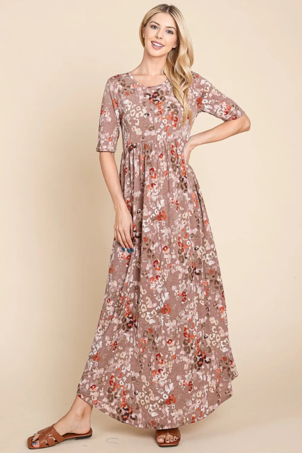 BOMBOM Printed Shirred Maxi Dress - Premium Maxi Dress from Trendsi - Just $45.99! Shop now at Handbags Specialist Headquarter