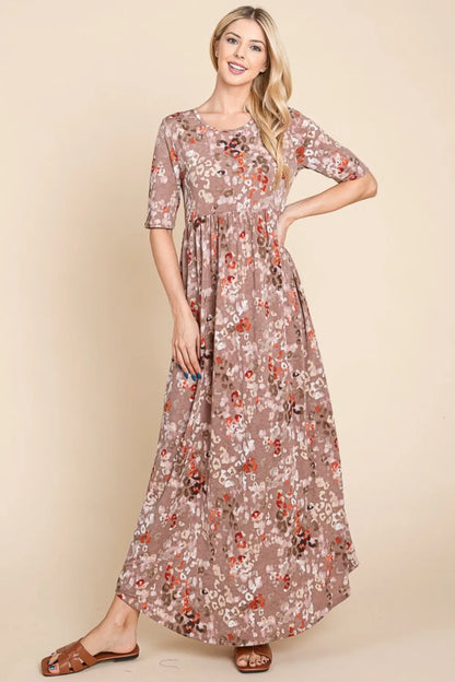 BOMBOM Printed Shirred Maxi Dress - Premium Maxi Dress from Trendsi - Just $45.99! Shop now at Handbags Specialist Headquarter