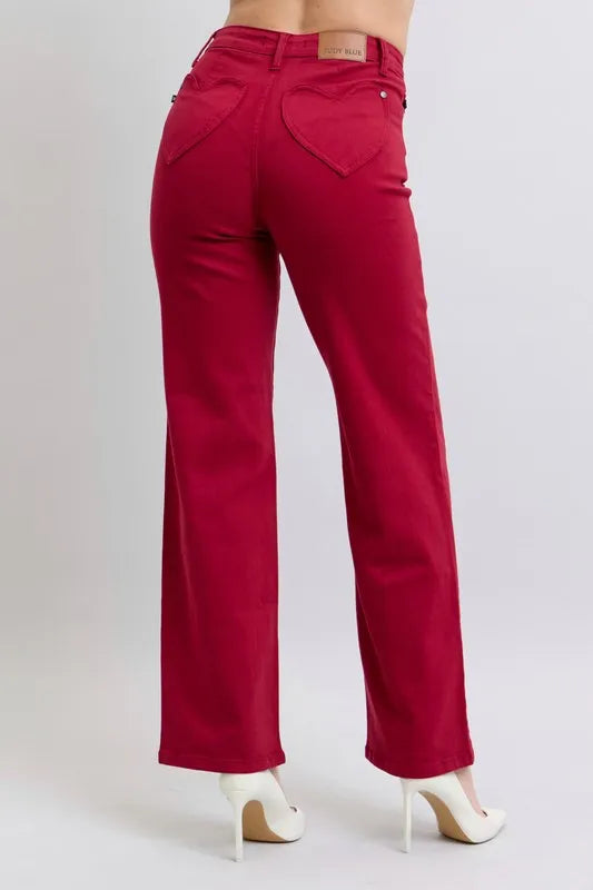 Judy Blue Full Size High Waist Heart Shaped Back Pockets 90's Straight Jeans Plus Size - Premium Women / Jeans & Denim from Trendsi - Just $63.99! Shop now at Handbags Specialist Headquarter