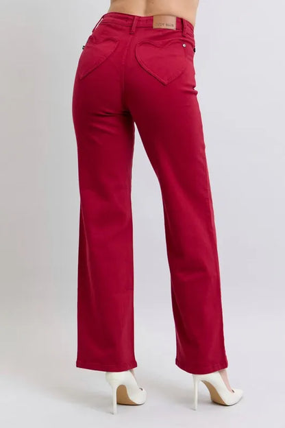 Judy Blue Full Size High Waist Heart Shaped Back Pockets 90's Straight Jeans Plus Size - Premium Women / Jeans & Denim from Trendsi - Just $63.99! Shop now at Handbags Specialist Headquarter