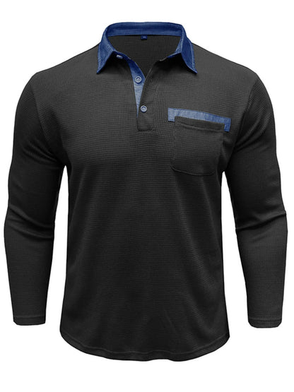 Men's Contrast Collar Long Sleeve Casual Polo Shirt - Premium Men's Polo shirt from Trendsi - Just $39.99! Shop now at Handbags Specialist Headquarter