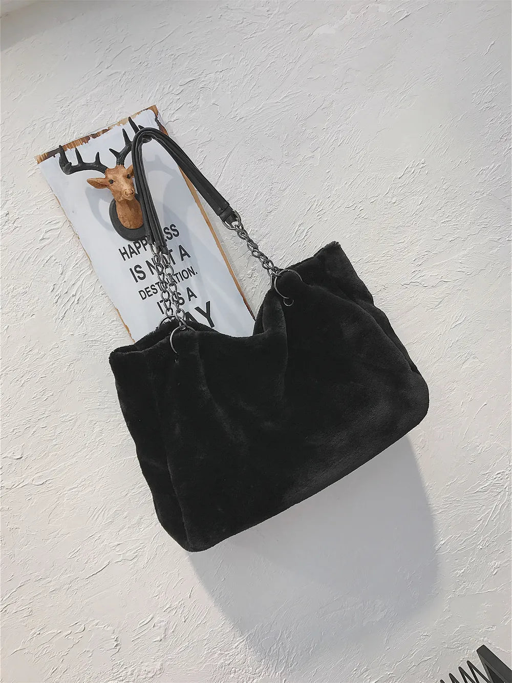 Faux Fur Solid Color Tote Bag - Premium Tote Bag from Trendsi - Just $39.99! Shop now at Handbags Specialist Headquarter