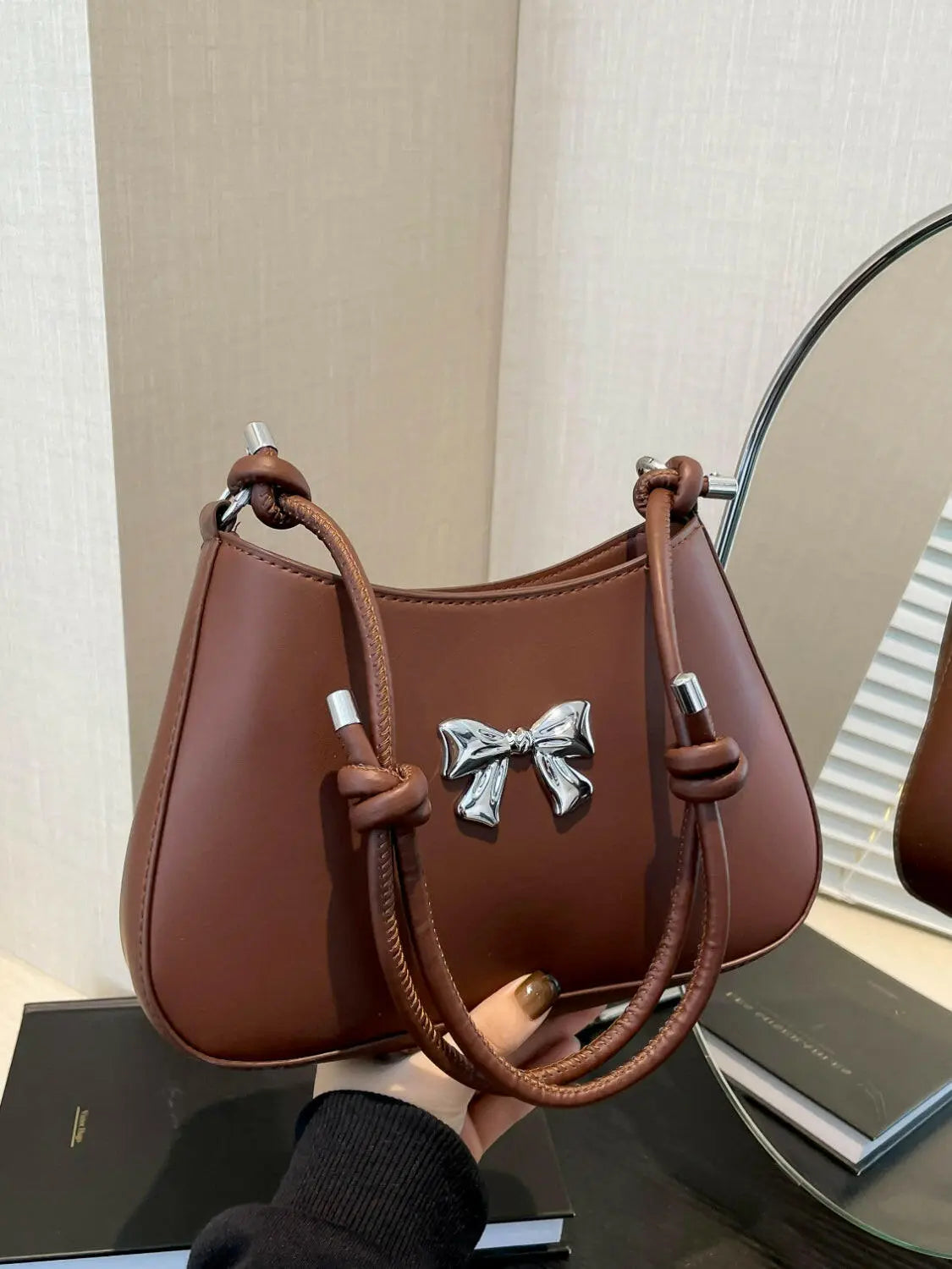 Bow PU Leather Knotted Strap Handbag.