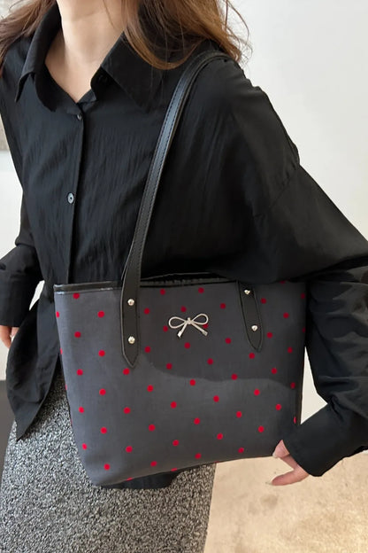 Bow Trim Polyester Tote Bag - Premium Tote Bag from Trendsi - Just $39.99! Shop now at Handbags Specialist Headquarter