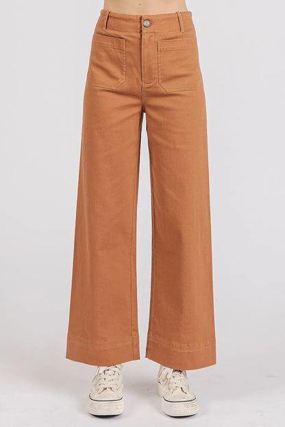 Mittoshop Twill Patch Pocket High Rise Wide Leg Pants - Premium Women Pants from Trendsi - Just $55.99! Shop now at Handbags Specialist Headquarter