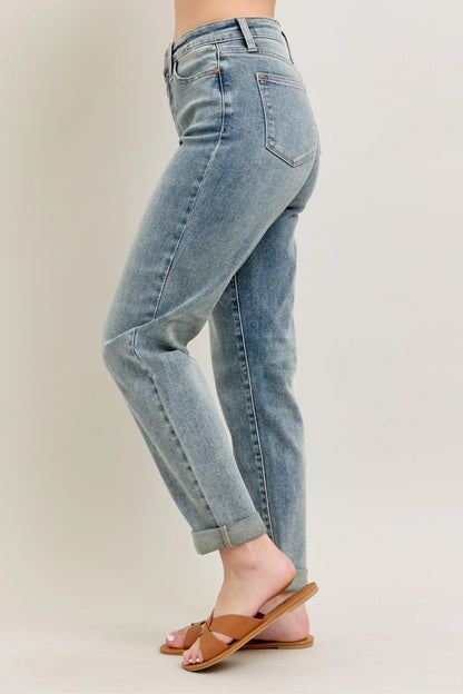 Judy Blue Full Size Hw Vintage Wash Double Roll Cuff Bf Jeans Plus Size - Premium Women / Jeans & Denim from Trendsi - Just $65.99! Shop now at Handbags Specialist Headquarter