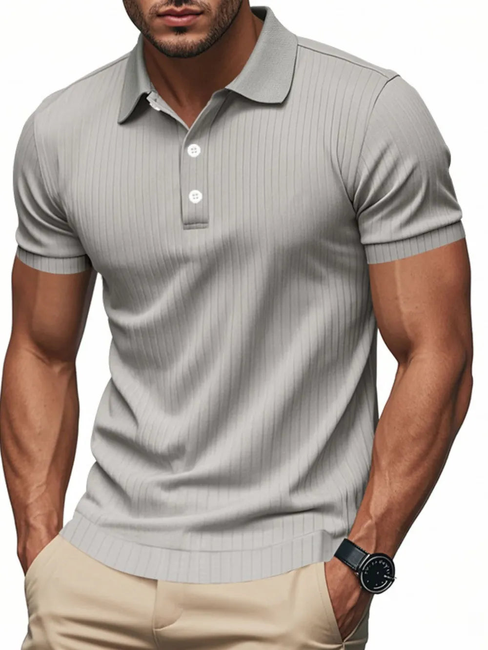 Men's Full Size Ribbed Short Sleeve Polo Plus Size - Premium Men's Polo shirt from Trendsi - Just $30.99! Shop now at Handbags Specialist Headquarter
