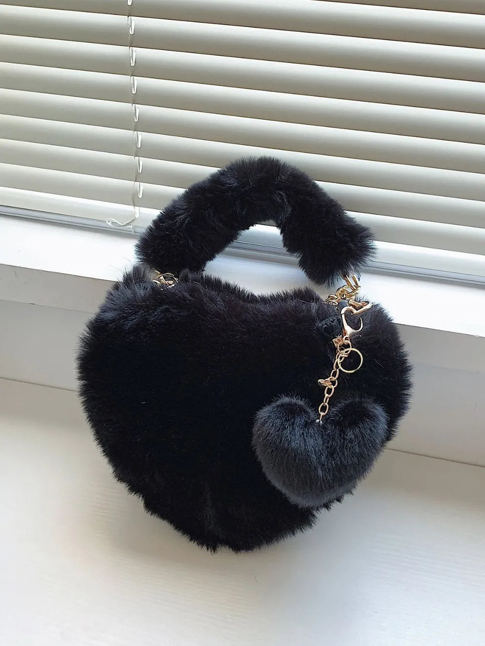 Heart Shape Faux Fur Handbag - Premium handbags from Trendsi - Just $19.99! Shop now at Handbags Specialist Headquarter