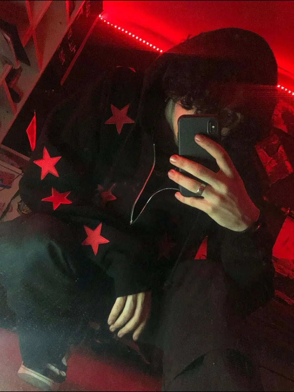 Men's Contrast Star Hooded Zip Up Hoodie - Premium Men's Sweatshirts from Trendsi - Just $35.58! Shop now at Handbags Specialist Headquarter