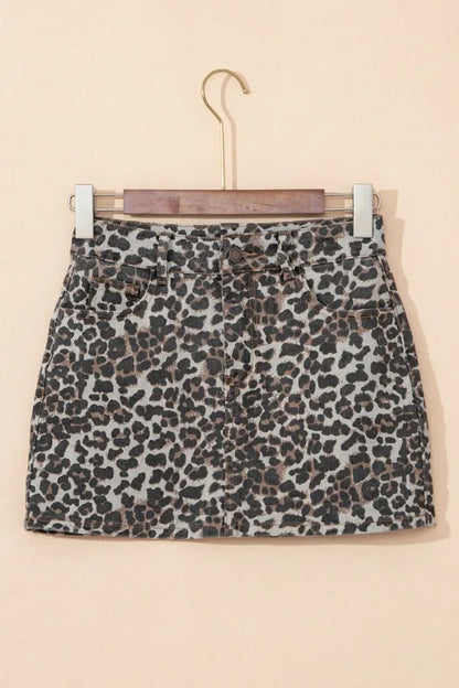 Leopard Denim Mini Skirt - Premium Skirts from Trendsi - Just $37.99! Shop now at Handbags Specialist Headquarter