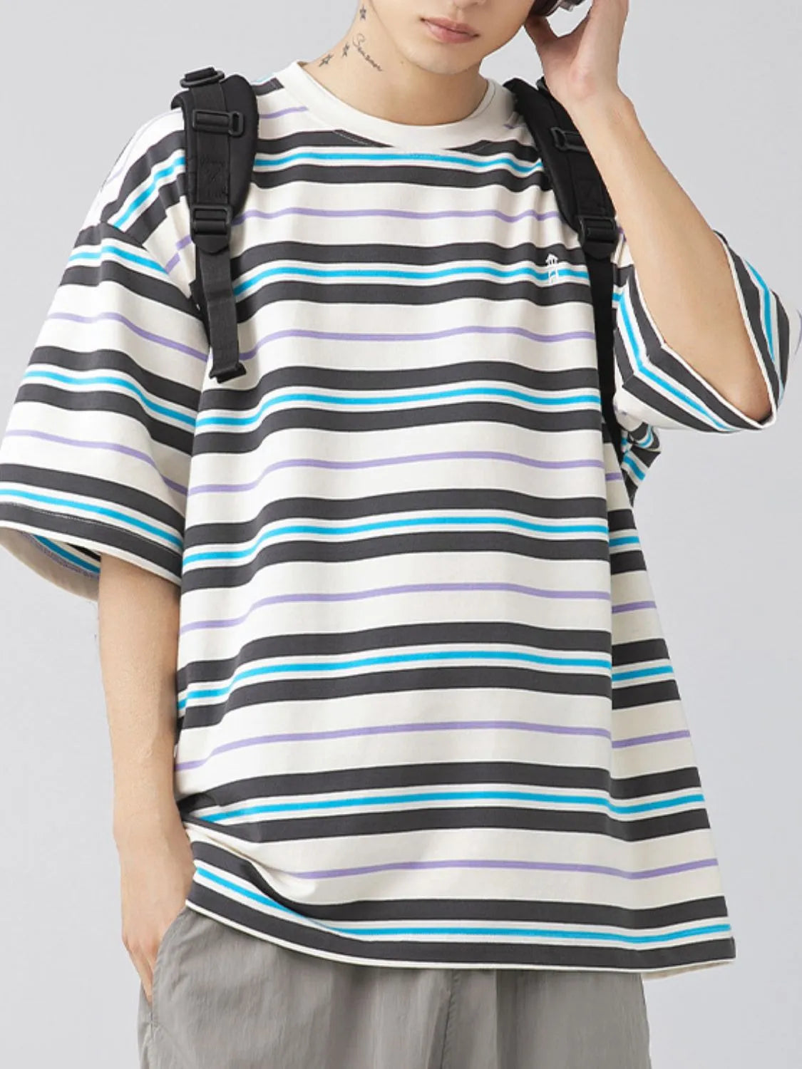 Men's Plus Size Basic style Round Neck Striped T-Shirt - Premium Men's T-Shirt from Trendsi - Just $33.99! Shop now at Handbags Specialist Headquarter