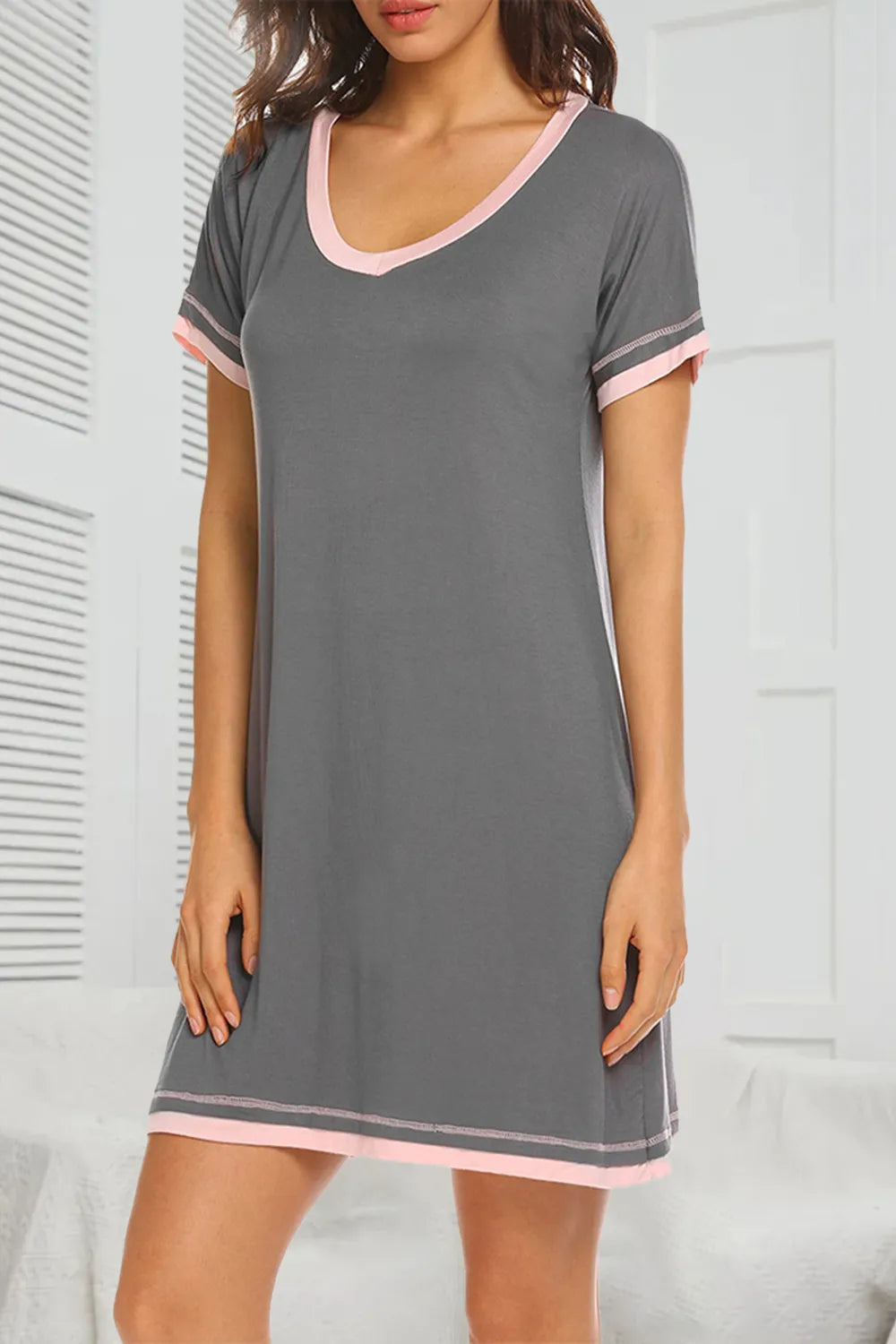 Contrast Trim Short Sleeve Lounge Dress - Premium Sleepwear from Trendsi - Just $26! Shop now at Handbags Specialist Headquarter
