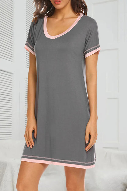 Contrast Trim Short Sleeve Lounge Dress - Premium Sleepwear from Trendsi - Just $26! Shop now at Handbags Specialist Headquarter