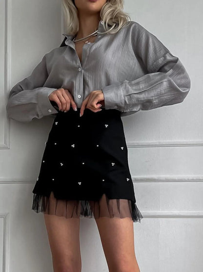 Tulle Hem Mini Skirt - Premium Skirts from Trendsi - Just $36.99! Shop now at Handbags Specialist Headquarter