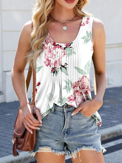 Printed Scoop Neck Wide Strap Tank - Premium Tops from Trendsi - Just $19.70! Shop now at Handbags Specialist Headquarter