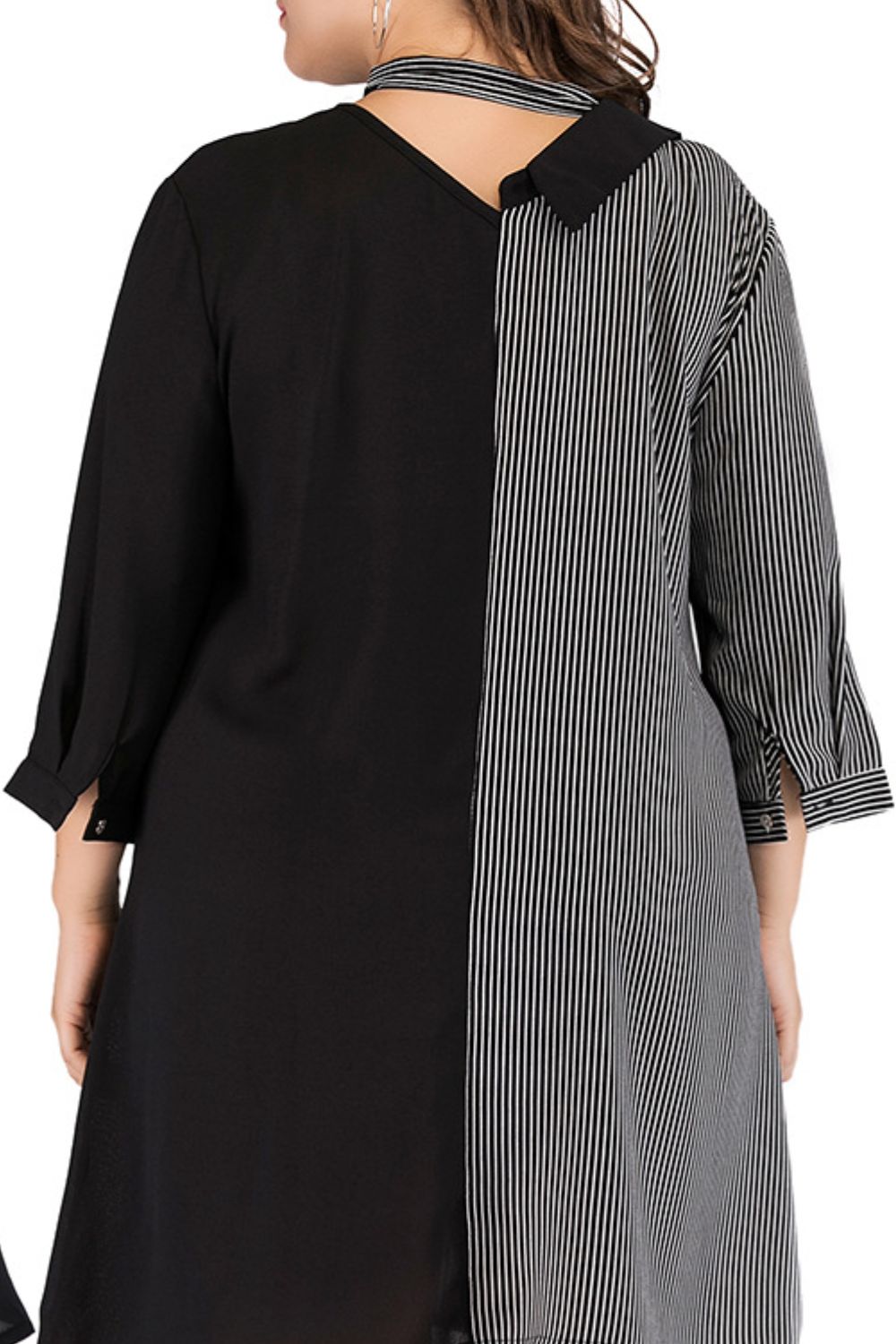 Plus Size Striped Color Block Tie-Neck Dress - Premium Dresses from Trendsi - Just $42.99! Shop now at Handbags Specialist Headquarter