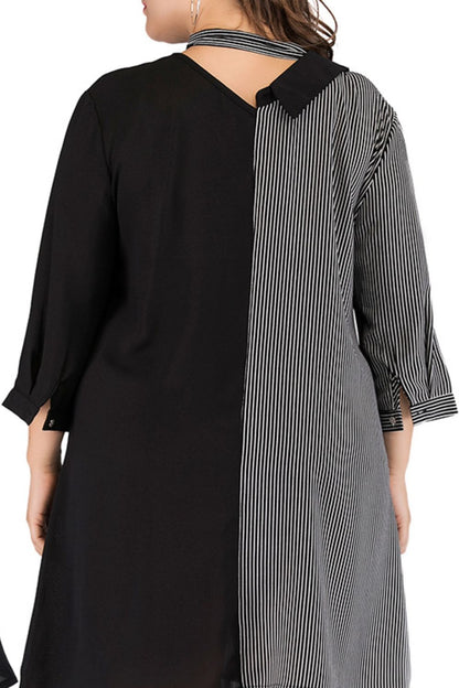 Plus Size Striped Color Block Tie-Neck Dress - Premium Dresses from Trendsi - Just $42.99! Shop now at Handbags Specialist Headquarter