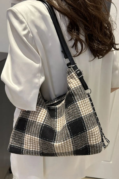 Plaid Adjustable Strap Handbag - Premium Tote Bag from Trendsi - Just $37.99! Shop now at Handbags Specialist Headquarter