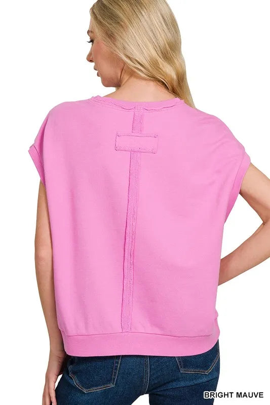 Zenana French Terry Round Neck Cap Sleeve T-Shirt - Premium Women / Tops from Trendsi - Just $20.48! Shop now at Handbags Specialist Headquarter