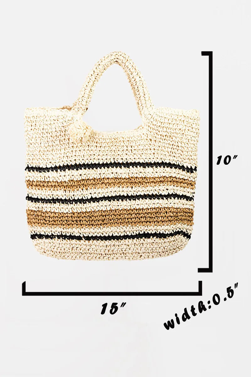 Fame Striped Straw Braided Tote Bag - Premium Tote Bag from Trendsi - Just $43.99! Shop now at Handbags Specialist Headquarter