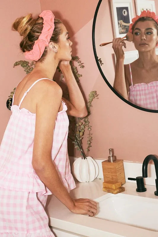 Lime 'N' Chili Gingham Ruffle Trim Cami and Shorts Pajama Set - Premium Sleepwear from Trendsi - Just $45.99! Shop now at Handbags Specialist Headquarter