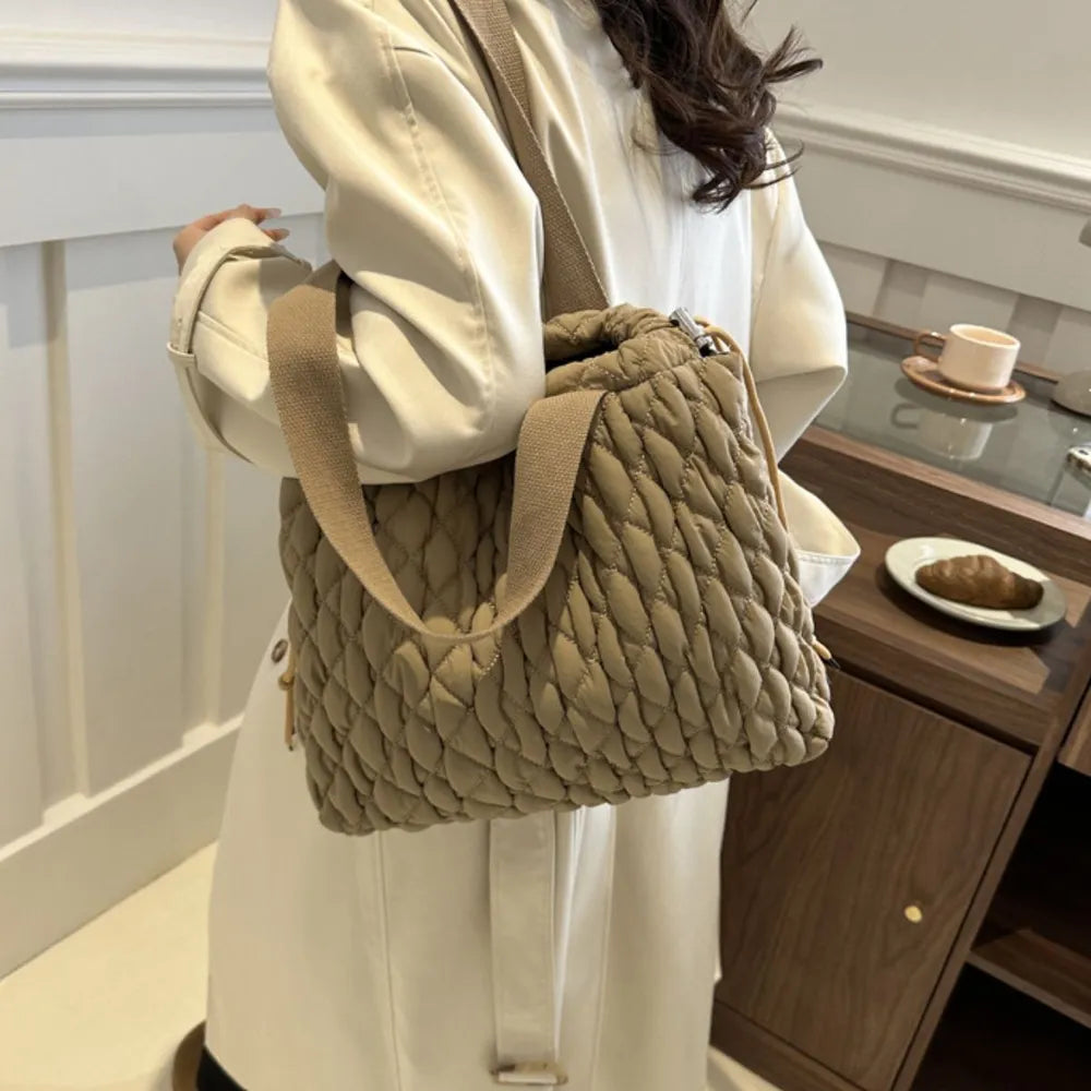 Drawstring Bubble Texture Tote Bag - Premium Tote Bag from Trendsi - Just $39.99! Shop now at Handbags Specialist Headquarter