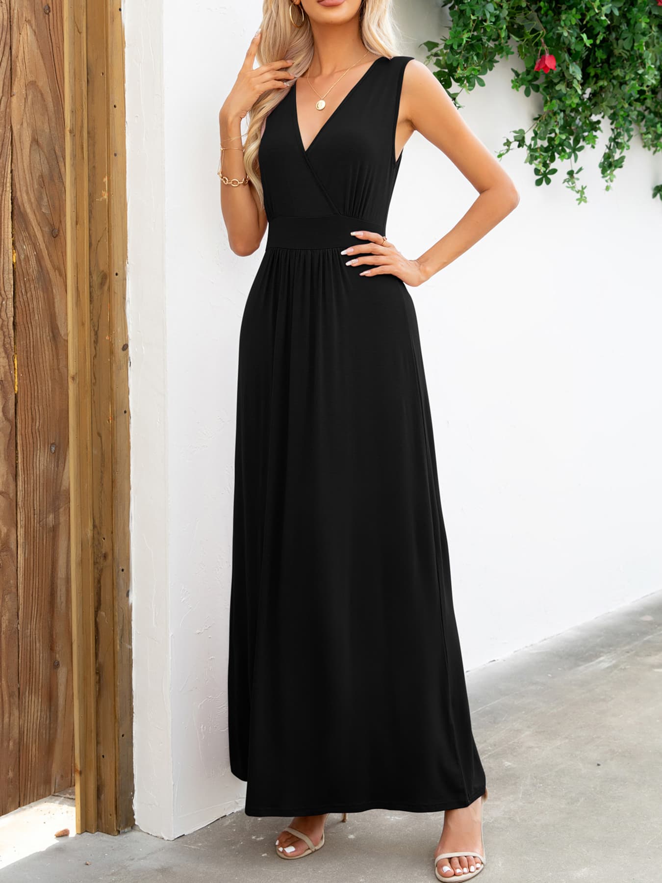 Surplice Neck Sleeveless Maxi Dress - Premium Maxi Dress from Trendsi - Just $38.99! Shop now at Handbags Specialist Headquarter