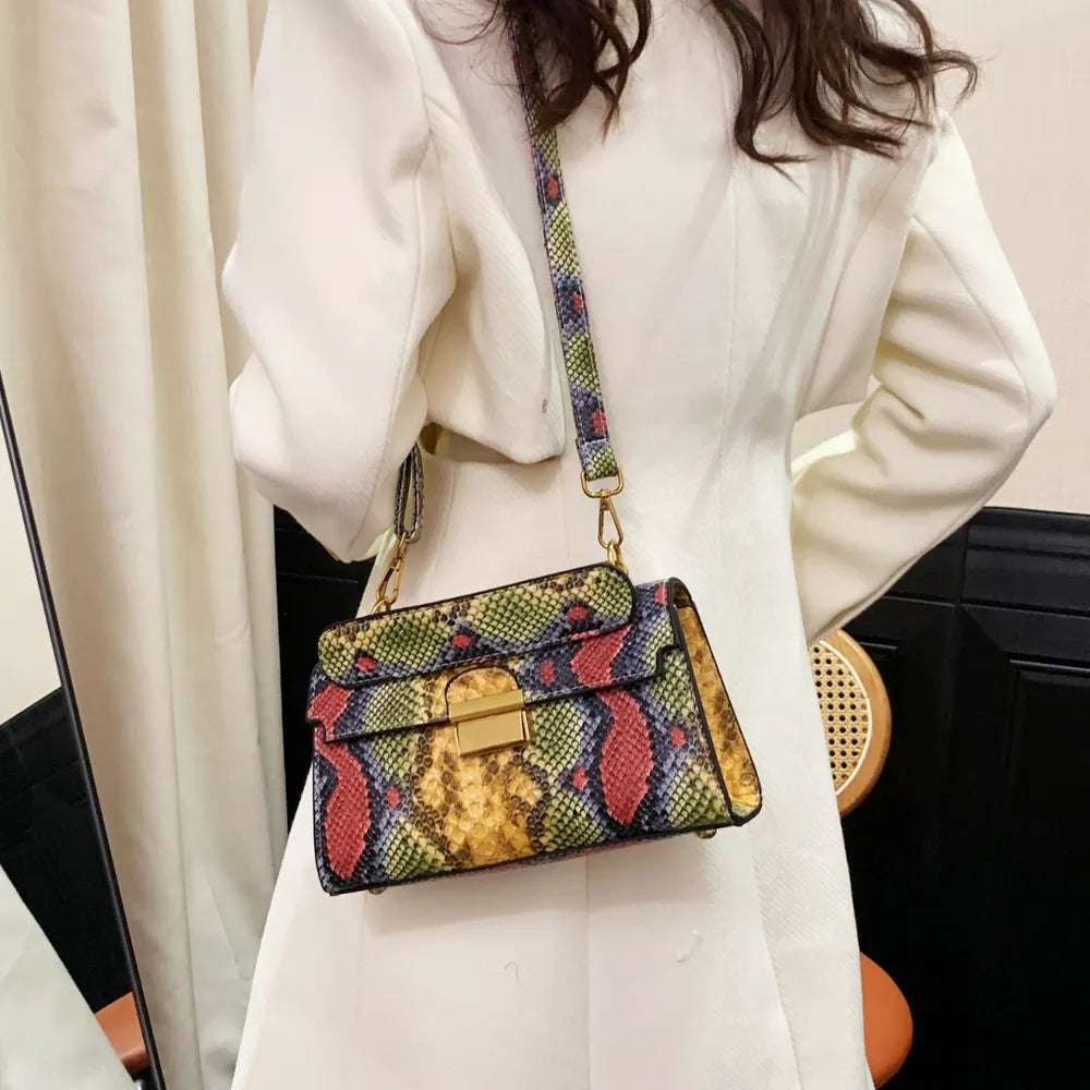 PU Leather Snakeskin Print Crossbody Bag - Premium Crossbody Bag from Trendsi - Just $35.99! Shop now at Handbags Specialist Headquarter