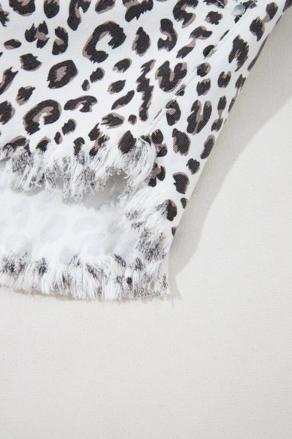 Leopard Frayed Hem Denim Shorts - Premium Women / Jeans & Denim from Trendsi - Just $33! Shop now at Handbags Specialist Headquarter